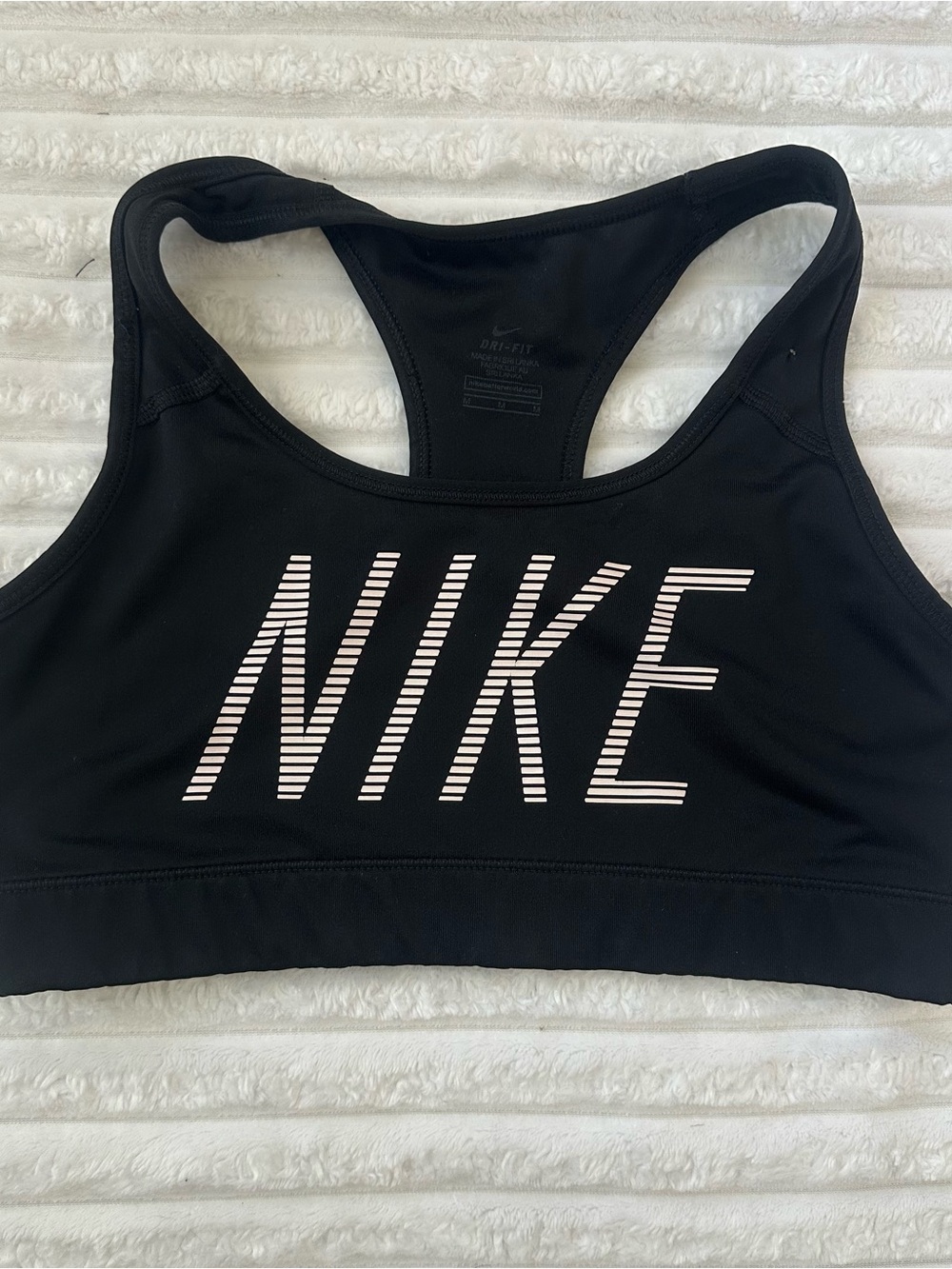 Nike Black Sports Bra with White Striped Logo